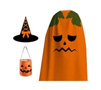 Ceprznvey Halloween Dress Up, Pumpkin Costume, Classic Pumpkin Design with Leaf Detail, Children Holiday Cape Hat Bucket, Ideal for Kids Boys Girls School Parties Photography Props, Orange