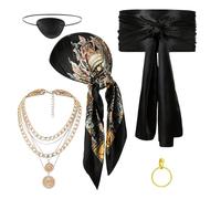 Ceprznvey Pirate Costume Accessories Set, Pirate Head Scarf, Necklace, Belt Dress-Up Accessory, Photoshoots, Events, Themed Parties, Theater, Stage Use, 90x90cm, 5 Pieces
