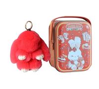 Ceprznvey Rabbit Keychain Plush | 15 cm Stuffed Bunny Key Charm - Festive Rabbit Plush Bag Charm, Lovely Bunny Backpack Pendant With Metal Box For Backpack Bag Car, Rojo claro, riferimento alla