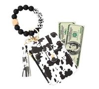Ceprznvey Tassel Card Holder, Card Wallet, Card Holder, Portable Card Wallet, Bohemian Leather Card Wallet with Tassel and Beaded Lanyard Portable Pu Leather Card Holder for Identity Cards, Black and