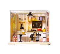 Ceprznvey Tiny House Kit, Mini Doll Home Set, Realistic Miniature Coffee Shop, Creative Activity Compact Kitchen Building Handmade Assembly Model Toy for Teens Adults, 15,3 x 17,6 x 12,3 cm