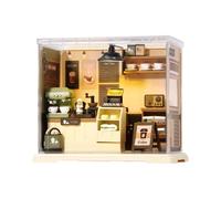 Ceprznvey Tiny House Kit, Mini Doll Home Set, Realistic Miniature Coffee Shop, Creative Activity Compact Kitchen Building Handmade Assembly Model Toy for Teens Adults, 15,3 x 17,6 x 12,3 cm