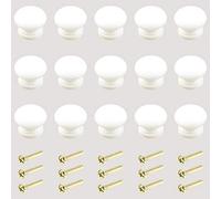 Ceqiny 15 Paquetes Pomos Redondos de Madera para Cajón, Puerta y Gabinete con Tornillos - Tiradores para Cocina, Baño, Dormitorio, Blanco