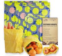 Cera de abejas reutilizable para envolver alimentos sin plástico ni silicona, envoltorio ecológico, papel de cera para alimentos (Pear, 6 Paquetes, 3 Tamaños S,M,L)
