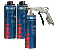 Cera Dinitrol 4941 para carrocería inferior de vehículo (color negro) 3 latas de 1 litro (con tapón de rosca estilo Schutz) y 1 pistola de aerosol estilo Schutz.