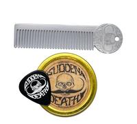 Cera para bigote | Strong Hold Sudden Death 28.3 g Tin & Platinum Death Grip Bigote & Beard Peine Combo Kit para hombre | Aseo para manubrio de hombres Inglés Chevron Dali Bigote y Barba