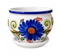 Ceracor Ceramicas Maceta Coco Flor Azul cerámica con Plato 23 x 20 cm, macetero Decorativo para Plantas Interior Exterior