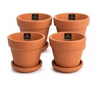 Ceracor Ceramicas Maceta Exterior Set 4 Unidades | Terracota Clásica | con Plato Incluido | Cerámica Resistente | para Plantas Interior y Exterior | Diseño Tradicional