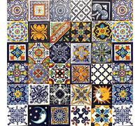Cerames - Horacio - Azulejos Mexicanos decorados| 10x10cm, 30 piezas | Azulejos artesanales de ceramica Talavera, hecho y pintado a mano, para baño y cocina