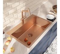 Ceramia Timeless Fregadero empotrado 55x45 cm acero inoxidable 304 | Grifo monomando con ducha extraíble | Acabado cobre cepillado | Fácil instalación