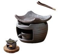 Ceramic Aromatherapy Stove Essential Oil Burner, Handmade Wax Melts Warmer with Tealight Holder, Vintage Pottery Zen Incense Teapot Diffuser for Home Fragrance,Bedroom Decors