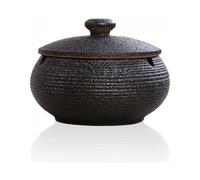 Ceramic Ashtray with Lids, Windproof, Cigarette AshtrayAsh Holder for Smokers,Desktop Smoking Ash Tray for Home Office Decoration - Black