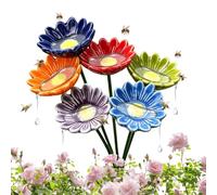 Ceramic Bee Watering Station - Flower Shaped Bird Bath Set | Ceramic Bee Watering Station With 6 Flower Shaped Waterers For Bees Butterflies And Birds In Yard Patio Lawn Gardens