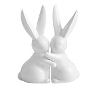 Ceramic Book Ends - Animal Shelf Stoppers, Rabbit Statue Set, Vintage Heavyweight Sculptures, Artistic Tabletop Weights, Decorative Home Accent, White Porcelain Pair For Bookcases Wine Cabinets