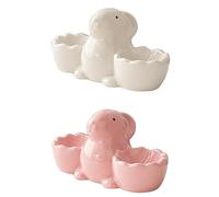 Ceramic Bunny Egg Cup Holder Set of 2 Pink and White Rabbit Porcelain Hard Boiled Egg Stand Breakfast Server for Easter Decor Kitchen Table Centerpiece Gift
