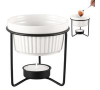 Ceramic Butter Warmer, Portable Fondue Heating Set, Small Pot Size for Home Kitchen, Glazed Ceramic Material Build, Multi-Use Chocolate Cheese Dessert Melting Tool, Tabletop Serving Accessory