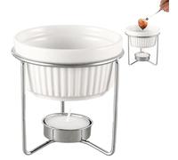 Ceramic Butter Warmer, Portable Fondue Heating Set, Small Pot Size for Home Kitchen, Glazed Ceramic Material Build, Multi-Use Chocolate Cheese Dessert Melting Tool, Tabletop Serving Accessory