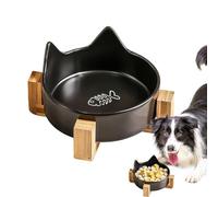 Ceramic Cat Bowls, Anti-Fall Dog Food Bowl, Spill-Proof Dog Cat Bowls, Cat Feeding Bowl with Wooden Stand, Cute Cat Ear Pet Water Dish, Pet Water Dish for Indoor Cats, Pet Food Water Dish