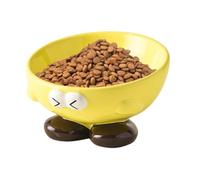 Ceramic Cat Feeder, Raised Pet Feeding Dish, Slanted Cat Food Water, Cute Expression Pattern, Stylish Functional Pet Accessory for Small to Medium Animals