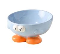 Ceramic Cat Feeder, Raised Slanted Pet Bowl, Non-Slip Elevated Dish, with Cute Expression Design for Food and Water, Cats and Small Dogs, 14.5x9.8x6.8cm 500g Blue Yellow