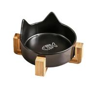 Ceramic Cat Food Water Bowl Set - Cute Cat Ear Pet Dish with Wooden Stand, Durable Feeding Plate Item, Stable Dining Accessory Tool, Comfortable Pet Eating System | Cats Use, Kitten Feeding, Small Dog