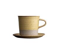 Ceramic Coffee Cup Set, Handmade Creative Mug, Simple Water, Retro Hand Brewed Plate(Yellow)