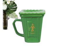 Ceramic Coffee Cup Trash Can Mug 301-400ml Green 11.5x5.5x8.5cm Drinking Cup with Straw for Home Work Birthday Morning Routine Relaxing Leisure