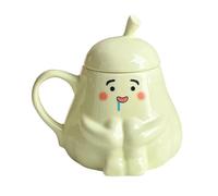 Ceramic Cup - Cute Pear Shape Tea Cup With Handle And Lid For Beverages | Ceramic With 450ml Capacity, Ideal For Tea, Latte, Coffee, Hot Chocolate, Milk, Water At Home Or Office