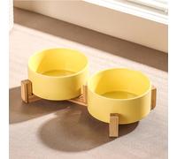 Ceramic Dog Bowl Elevated Set, Elevated Dog Bowls with Stand for Food & Water, Ceramic Dogs Bowls Elevateds for Small Medium Dogs and Home Décor 980 ML (Cream Yellow,S)