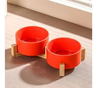 Ceramic Dog Bowl Elevated Set, Elevated Dog Bowls with Stand for Food & Water, Ceramic Dogs Bowls Elevateds for Small Medium Dogs and Home Décor 980 ML (Orange,S)