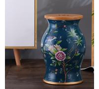 Ceramic Garden Stool, 2-in-1 Storage & Decorative Seat, Floral Drum Table