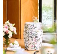 Ceramic Garden Stool Hand-Painted Flower Decorative Drum Stool Glazed Ceramic Chinoiserie Can be used as a side table, no assembly required For Living Room, Bedroom, Balcony, Patio 32x32x46cm