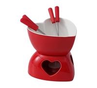 Ceramic Heart Fondue Cup - Mini Melting Pot | Fondue Cup With Forks And Tealight For Chocolate, Cheese, Butter, Caramel, Postre, Candy, Sweet Treats, Perfect For Holiday, Party, Home, Office, Travel,
