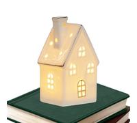 Ceramic Houses, Lighted Village Ornament, Christmas Desk Decoration, Illuminated Miniature Display for Mantel Bedroom Living Room Study Tabletop Window Shelf Holiday Home Centerpiece, 4.92x2.36 inch