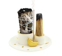 Ceramic Incense Holder, Elegant Candle Holder Burner in Ceramic, Collectible Ornament for Burning in Entertainment Room, 5.98x5.98x1.77 inches, Spiritual Accessory
