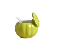 Ceramic Jar with Lid and Spoon, Creative Pumpkin Shape, Suitable for Sugar / Salt / Spices, Color: Green