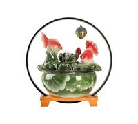 Ceramic Lucky Koi Tabletop Flowing Water Fountain Creative Lotus Mist Waterfall Fountain w/LED Light & Backflow Incense Burner for Wealth
