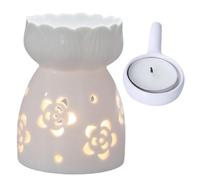 Ceramic Oil Burner, Wax Melt Warmer, Aromatherapy Candle Holder | White Hollow Fragrance Diffuser for assential Oils | Decorative Tealight Heating Vessel, Home Spa Relaxation Accessory
