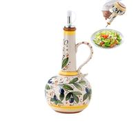 Ceramic Olive Oil Bottle - Enhance Your Kitchen With Artisan Decor | 23 Oz Hand-Painted Decorative Earthenware Õil Bottle | Leak-Proof Stainless Steel Spout Pourer | Premium Condiment Dispenser For Co