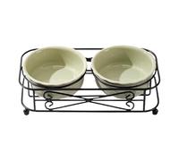 Ceramic Pet Bowl Set with Stand for Cats and Small Dogs | Elevated Feeding Dispenser with Easy Clean Design for Indoor Outdoor Travel and Daily Nutrition