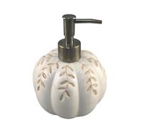 Ceramic Refillable Hand Soap Pump with Leaf Pattern, Ceramic Pumpkin Soap Dispenser | Refillable Halloween Lotion Bottle with Pump, For Halloween Thanksgiving Harvest Festival Kitchen Shower Restroom