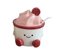 Ceramic Salt Box - Cartoon Ceramic Jar, Kitchen Storage Container with Matching Lid and Spoon, Glazed Condiment Pot with Wide Opening Design, Dining Table Accessory, Baking Cooking Home