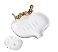 Ceramic Soap Holder - Drainable Soap Dish with Creative Bird Design | Self-Draining White Soaps Holder for Bathroom Sink, Shower, and Kitchen Counter | No-Drill Ceramic Sponge Tray for Vanity, Home