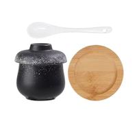 Ceramic Steaming Pot - 250ml Leakproof Small Ceramic Soup & Noodle Bowl With Lid, Japanese Soup Bowl, Kitchen Egg Custard, Stew, Vegetable, Dessert | Comes With Wooden Tray & Spoon