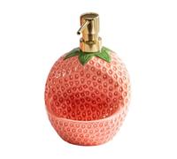 Ceramic Strawberry Soap Dispenser with Sponge Holder, 2-in-1 Dish Soap Dispenser with Drip Tray, Refillable Countertop Lotion Pump Bottle
