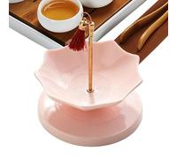 Ceramic Tea Filter - Novelty Parasol Profile, Pierced Clay Bottom, Companion Base Rest, Fine Ceramic Screen | For Beverage Preparation Steeping Kitchen Straining Presentation Party Tableware Mug