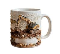 Ceramic Tea Mug - 330ml Excavator Shape | ABS & Metal & Cotton Friendly Finish, Novelty Construction Digger Coffee Cup With Handle For Home Office Travel And Engineer Gift Ideas Yellow