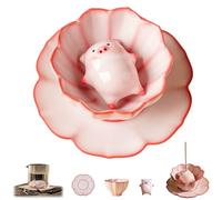 Ceramic Tea Pet Piggy Cartoon Tea Cup,Little Pig Spit Bubbles Teas Cup Set,Unique Tea Pets Ornament with Pink Pet Pigs Statue and Petal Coaster,Funny Decor Gift for Teas Lovers (CC)