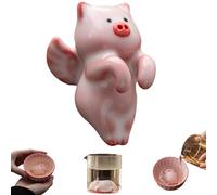 Ceramic Tea Pet Piggy Cartoon Tea Cup Set, Funny Handmade Chinese Teacup with Flying or Lying Pig Pet, Adornment Collectible Piggy Statue Teacup Decoration,Gifts for Teas Lovers
