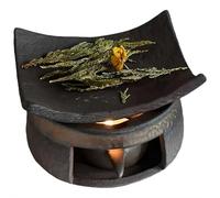 Ceramic Tea Stove Warmer Set, Cedar and Zen Aromatherapy Burner,Handmade Ceramic Candle Wax Melts Warmer with Tealight Holder for Tea Lover Meditation, Relaxation (Style A)